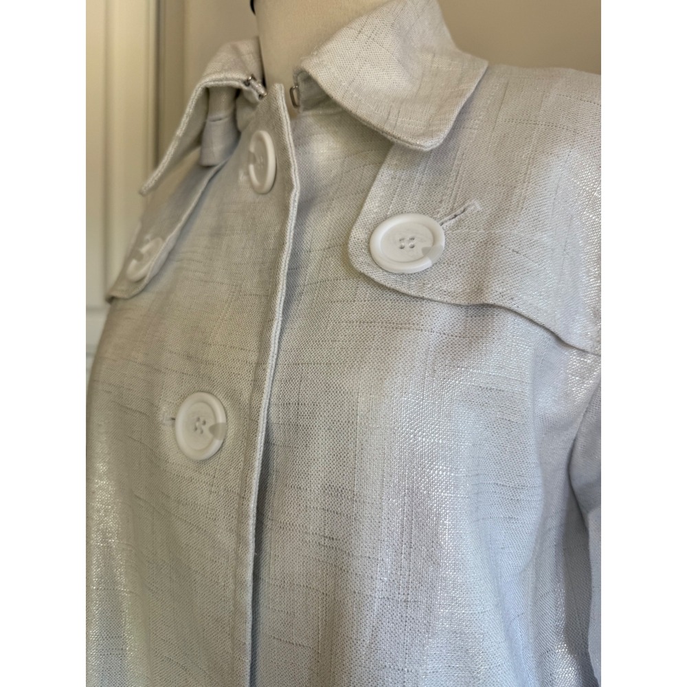 Peter Nygard Women's Size 16 Linen Blend White Button Front Trench Coat Jacket